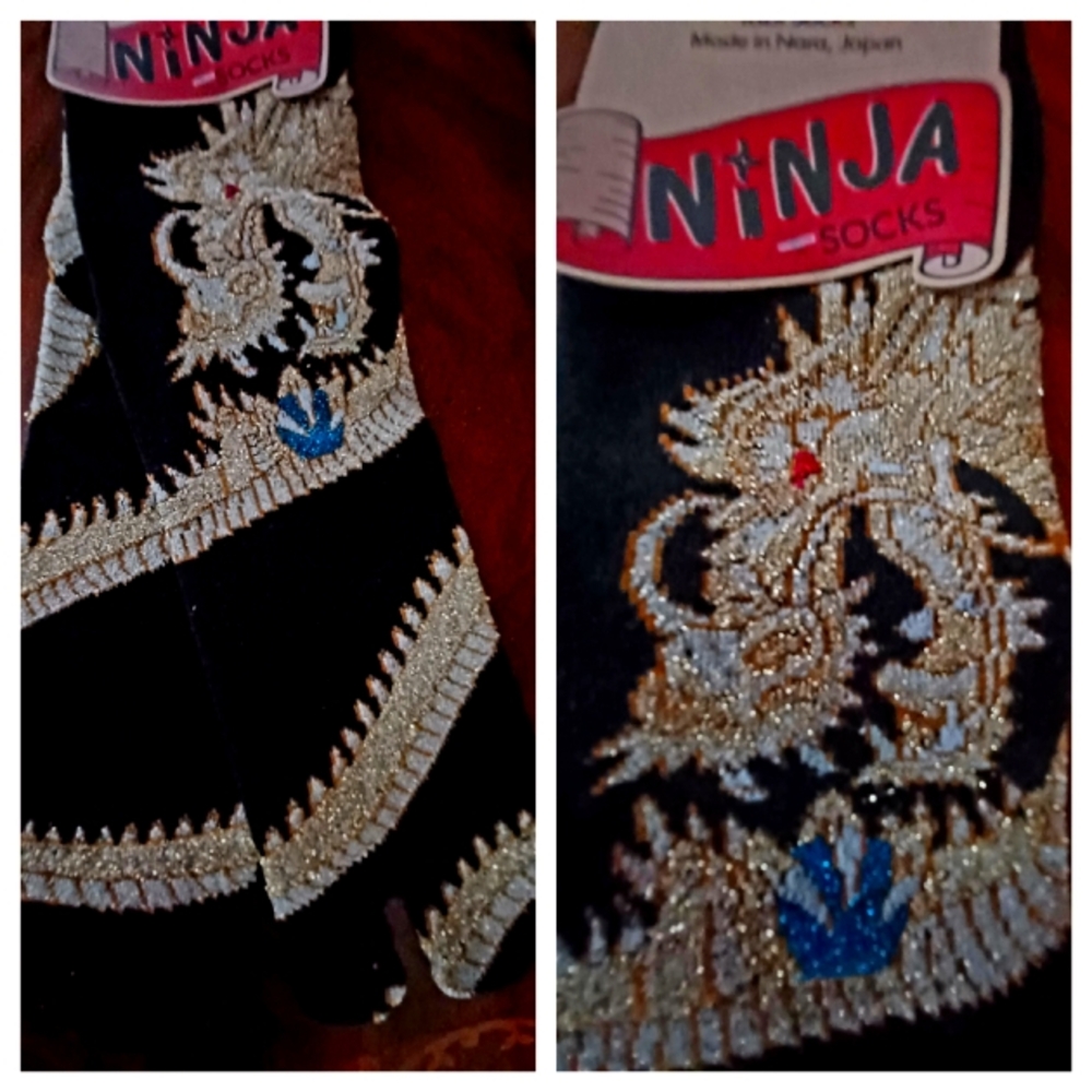 NWT DRAGON Japanese Tabi Socks Black & GOLD